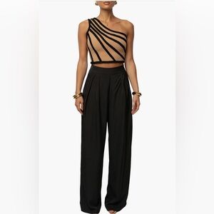 JLUXLABEL Black Wide Leg Pleated High-Waist Pants